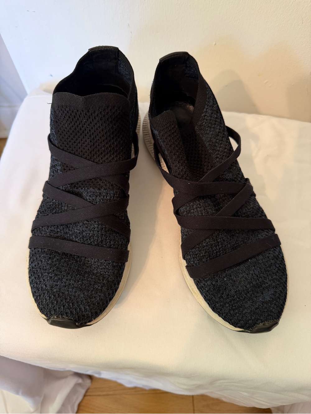 Eileen Fisher Black Knit Slip-On Athletic Sneakers with White Sole